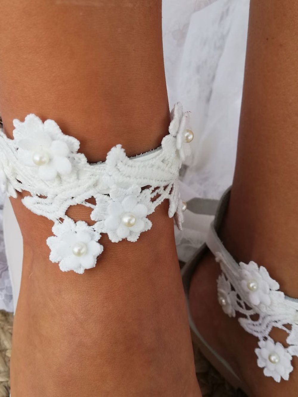 Wedding sandals, bridal , greek sandals, white sandals, pearls , beach sandals - Picture 9 of 12